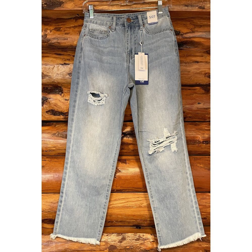 YMI Dream‎ Fit Distressed Blue Jean High Rise Anklet Straight Size 5/27-NWT
